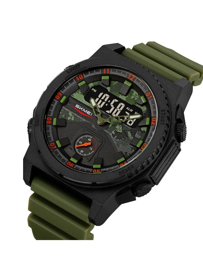 SKMEI 2355 Rugged Men’s Sports Watch – Dual Time, Water Resistant, Stopwatch, Backlight, Army Green - Image 5